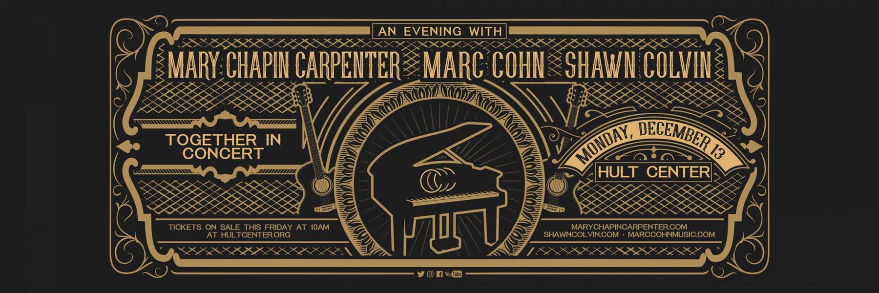 CCC_website_admat_hult Tour announcement illustration for Mary Chapin Carpenter, Marc Cohn, Shawn Colvin